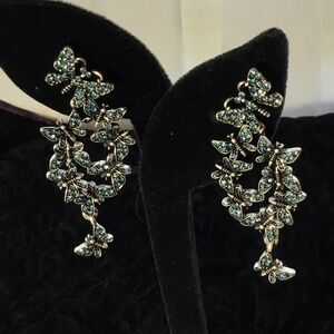 Oscar de la Renta Blue Crystal Butterfly Pierced Earrings